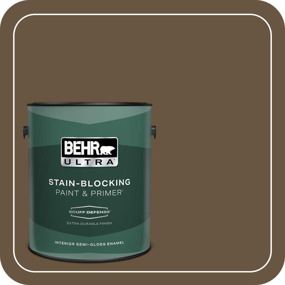 BEHR ULTRA 1 gal. #S-H-700 Burley Wood Extra Durable Semi-Gloss Enamel Interior Paint & Primer (1)