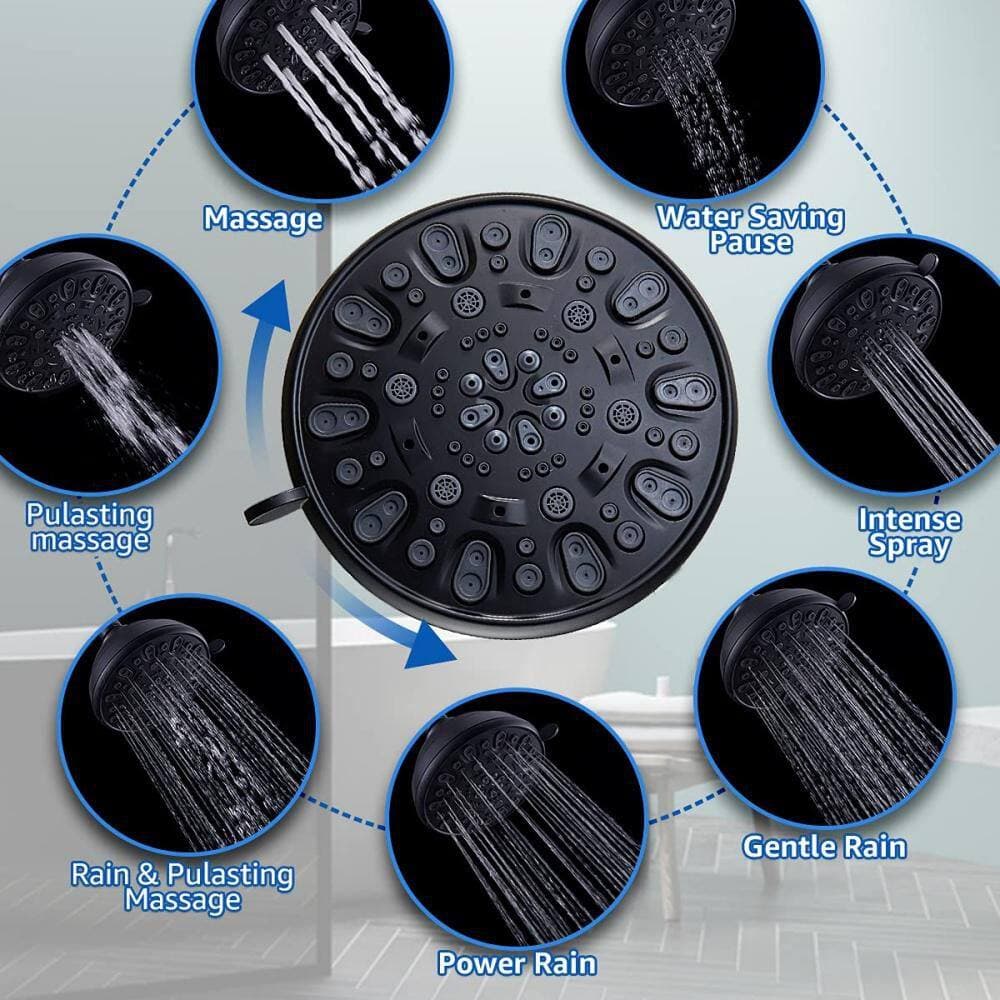 Wudkey 4.7 in. High-Pressure 1-Piece Shower Head with 7-Spray Settings, Flow Restrictor and Brass Swivel Ball Joint in Black (2)