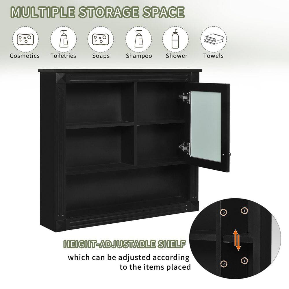 Tahanbath 7.10 in. W x 32 in. D x 27.75 in. H Bathroom Storage Wall Cabinet in Black with Mirror Doors and 5 Shelves (3)
