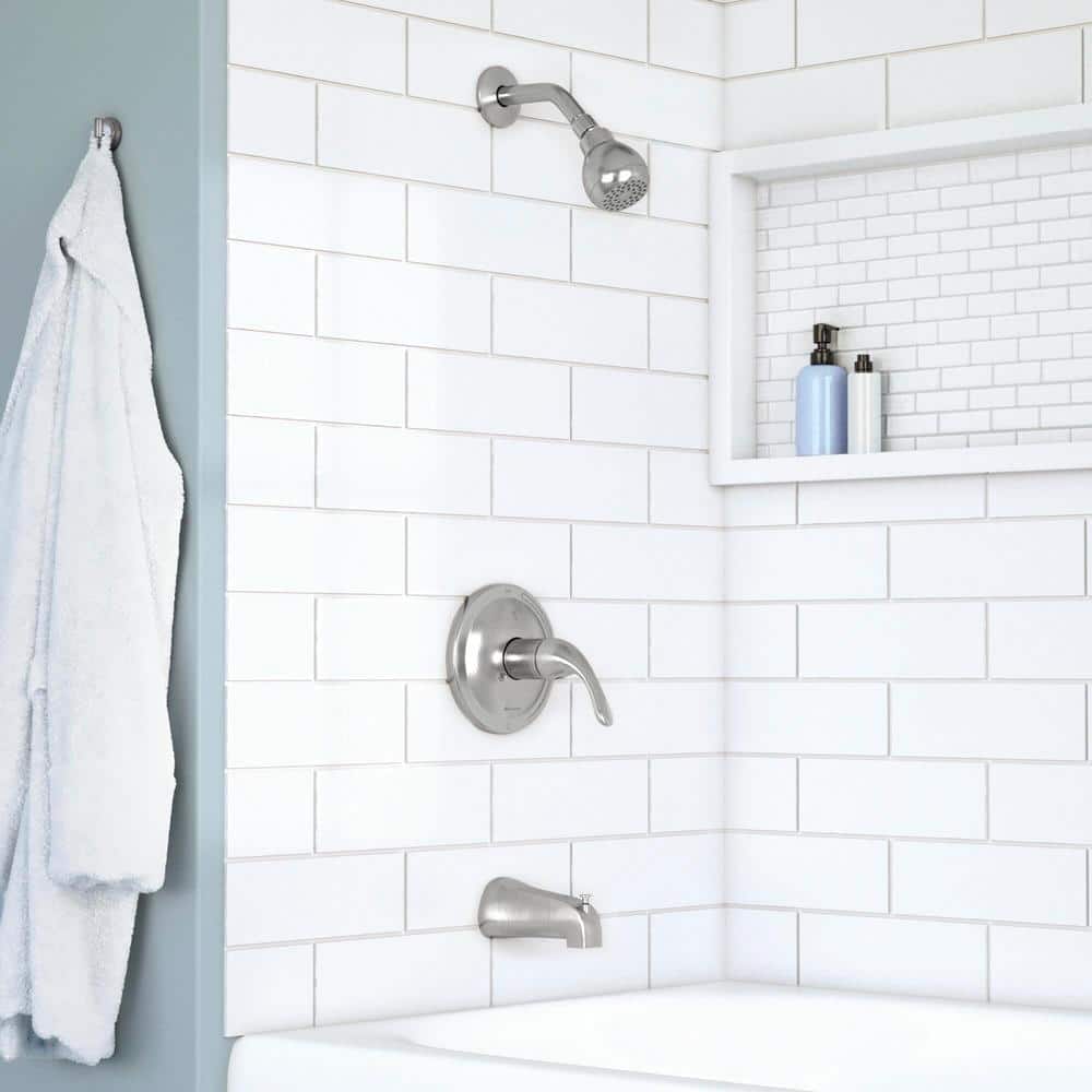 Glacier Bay Builders Single Handle 1-Spray Tub and Shower Faucet 1.8 GPM in Brushed Nickel (Valve Included) (3)