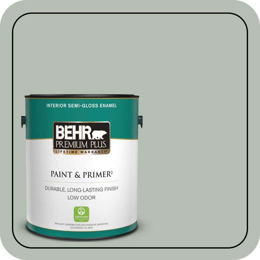 BEHR PREMIUM PLUS 1 gal. #N400-3 Flagstaff Green Semi-Gloss Enamel Low Odor Interior Paint & Primer