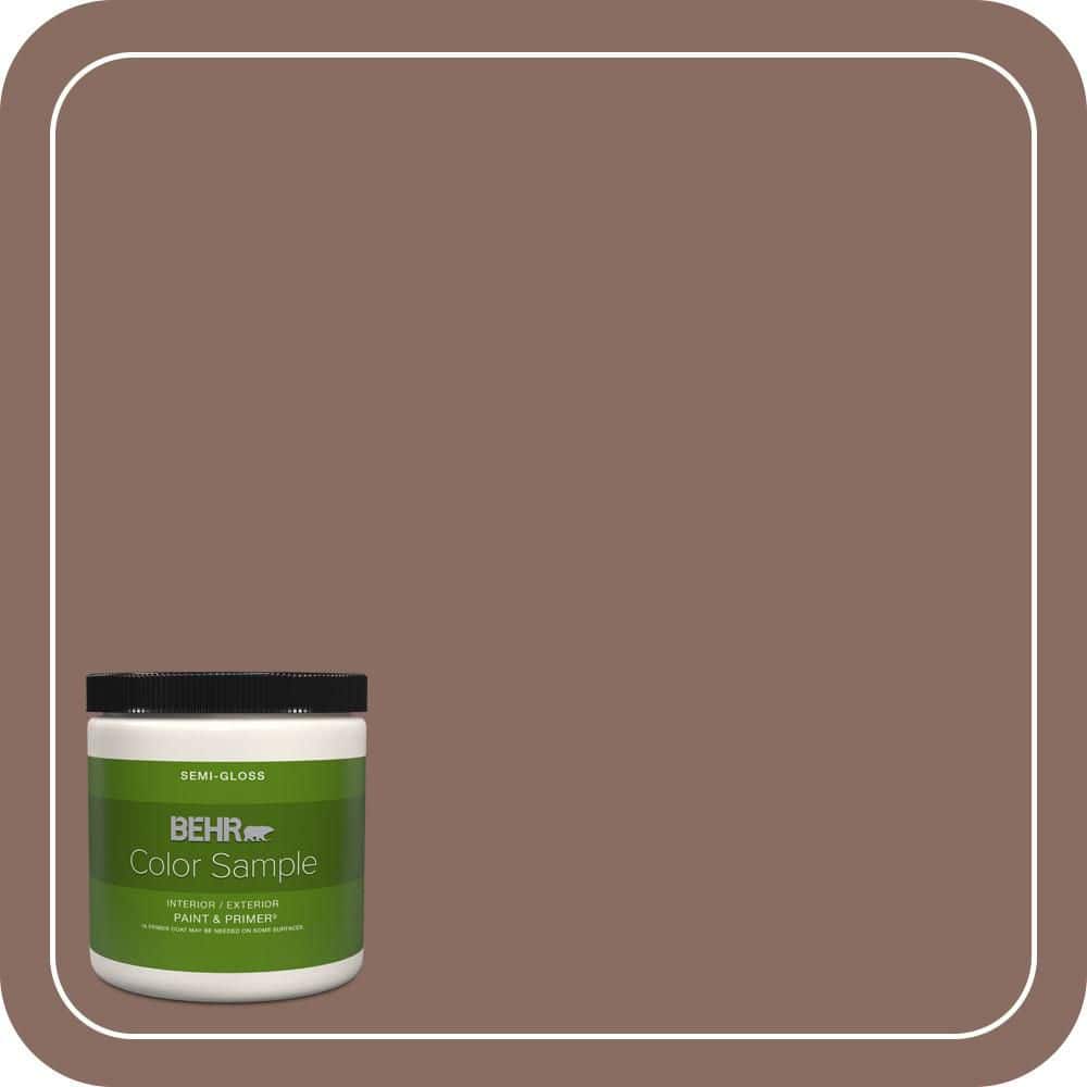 BEHR PREMIUM PLUS 8 oz. #N150-5 French Truffle Semi-Gloss Interior/Exterior Paint & Primer Color Sample