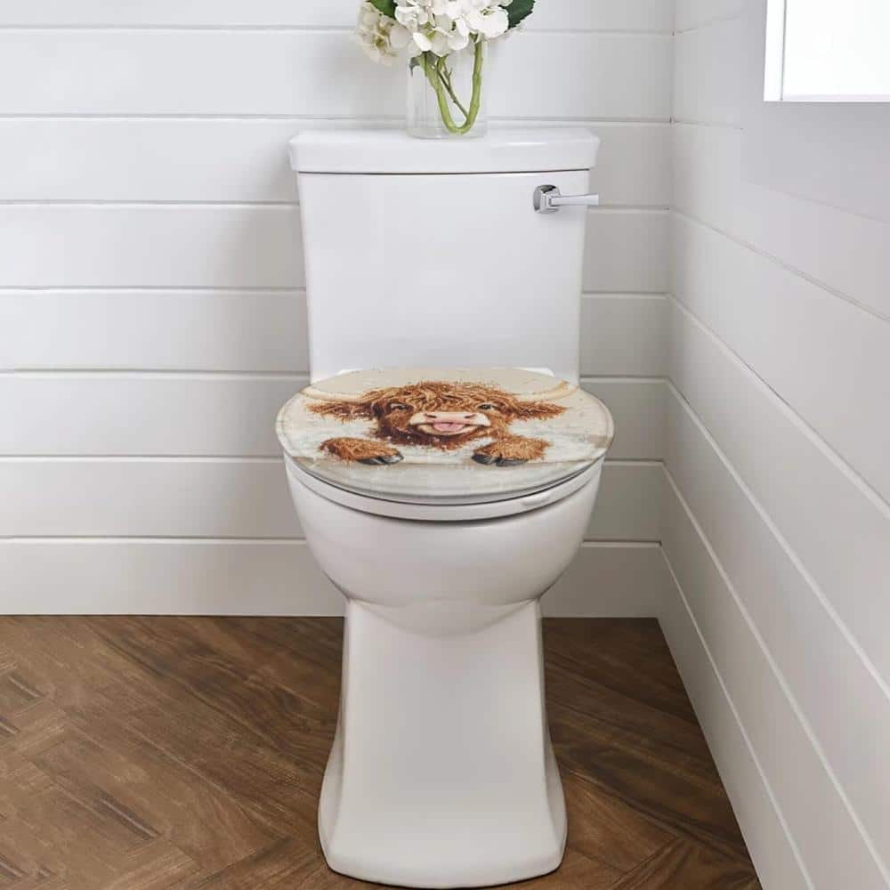Unbranded Highland Cow Print Elongated Toilet Lid Cover, Washable Soft Fabric Bathroom Seat Protector (2)