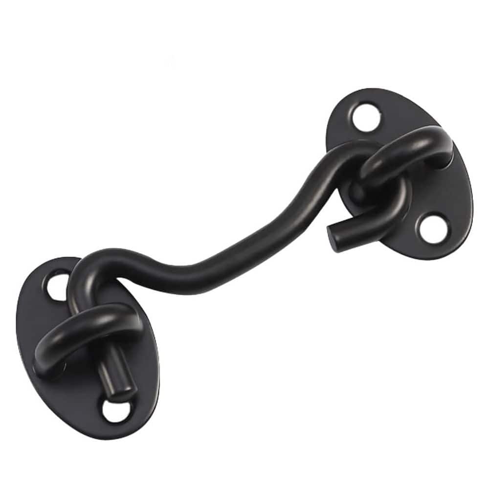 Unbranded 4 in, Privacy Hook Eye Latch for Barn Door Stainless Steel Gate Lock Cabin Hooks for Shutters Windows Slide Black 2-Pack (2)