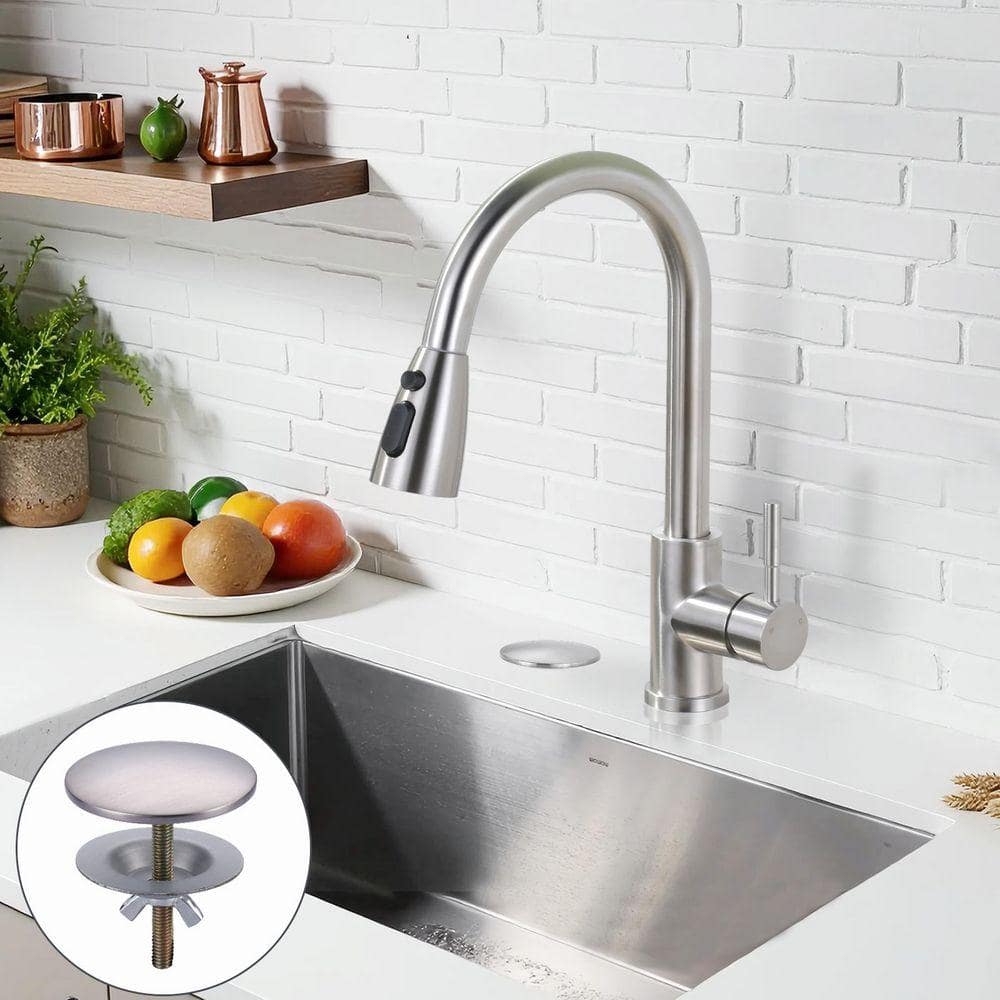 AVITAS 2 in. Kitchen Round Brass Sink Hole Cover in Brushed Stainless Steel (2)