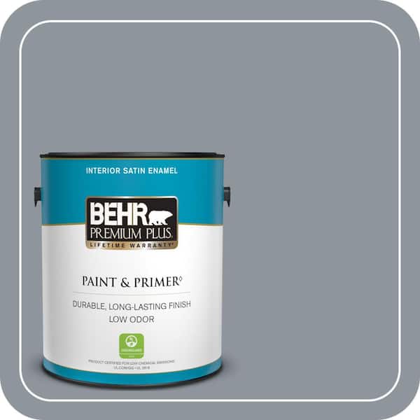 BEHR PREMIUM PLUS 1 gal. #MQ5-21 Radiant Silver Satin Enamel Low Odor Interior Paint & Primer (2)