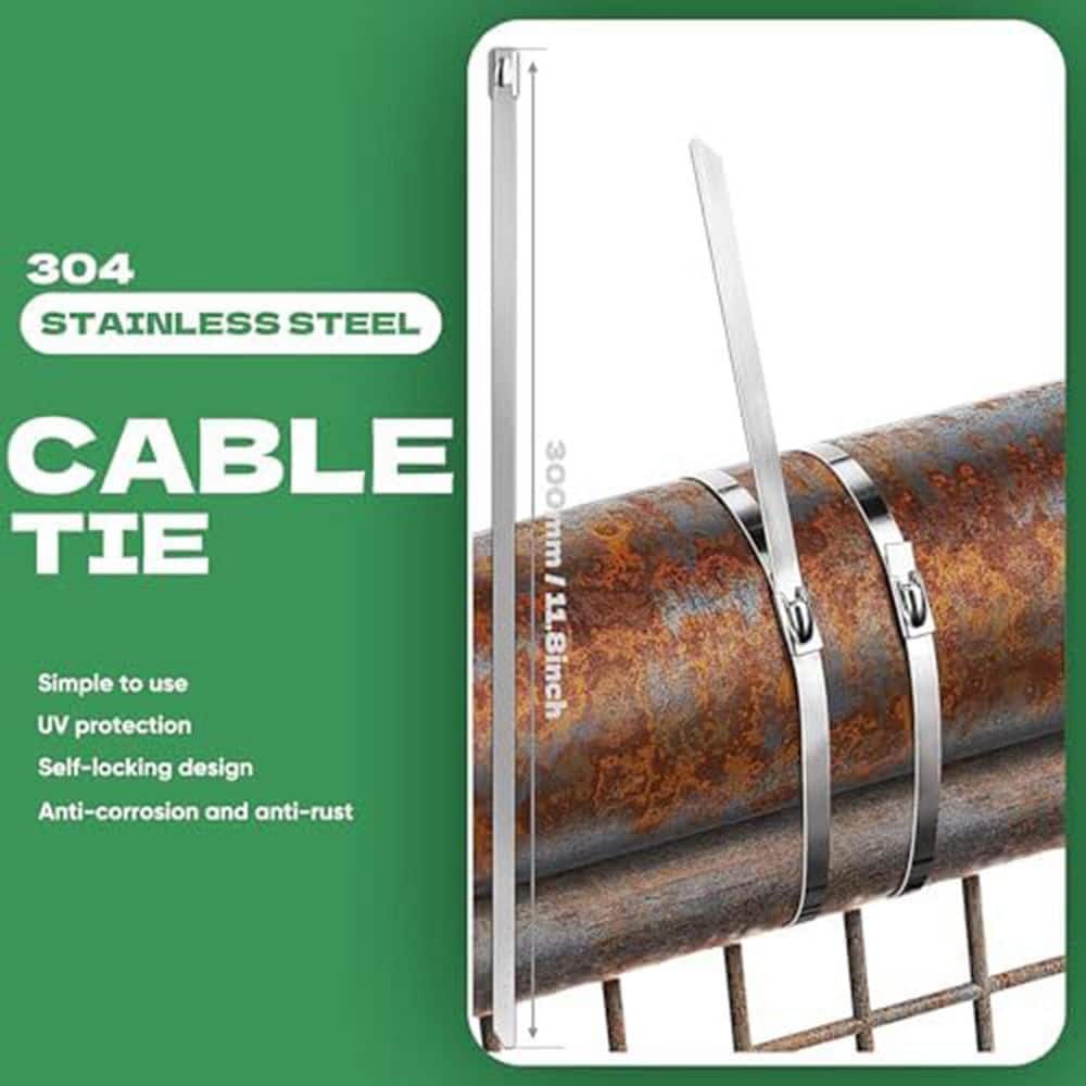 Unbranded 11.8 in. Stainless Steel Cable Tie Gun Tool with 150PCS UV Resistant Heavy Duty Ties for Fence Exhaust Pipe (150-Pack) (2)