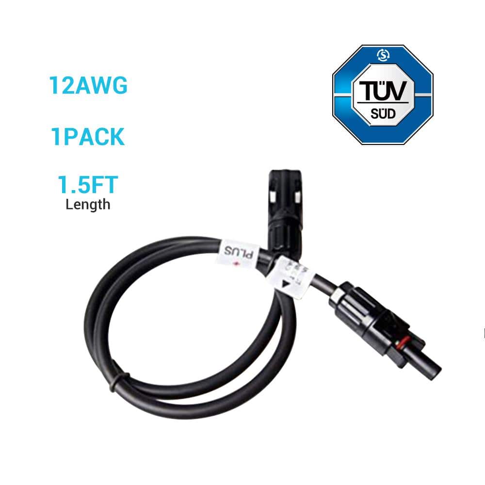 Renogy 1.5 ft. 12 AWG Solar Extension Cable with Male and Female Connectors (1-Piece)