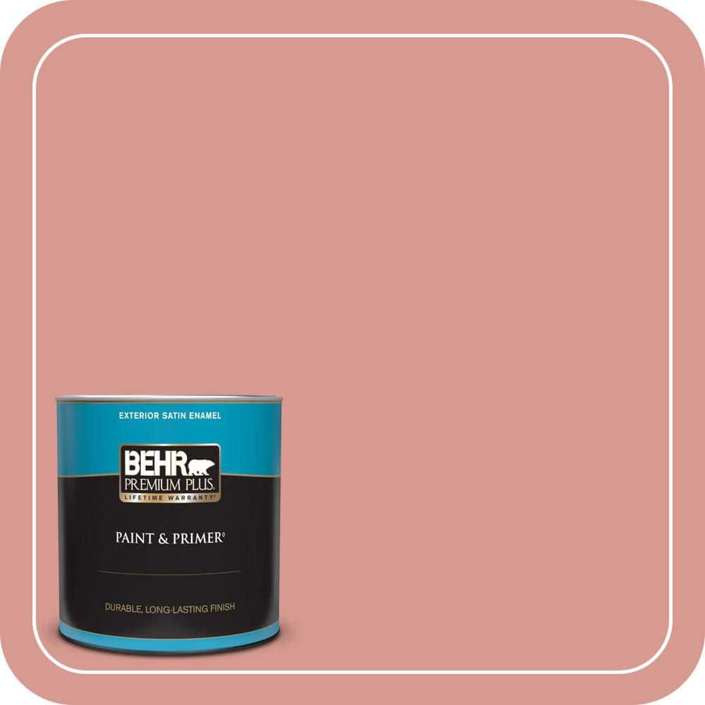 BEHR PREMIUM PLUS 1 qt. #T13-15 Shanghai Peach Satin Enamel Exterior Paint & Primer