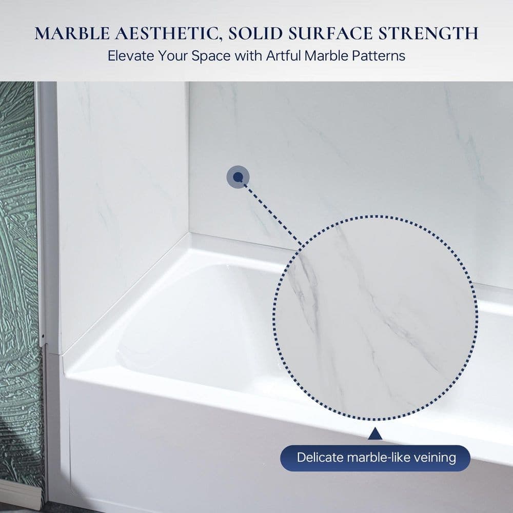 WOODBRIDGE 60 in. L x 32 in. W x 64 in. Rectangular Alcove Tub/Shower Combo Unit with Left Hand Drain in Carrara White (2)