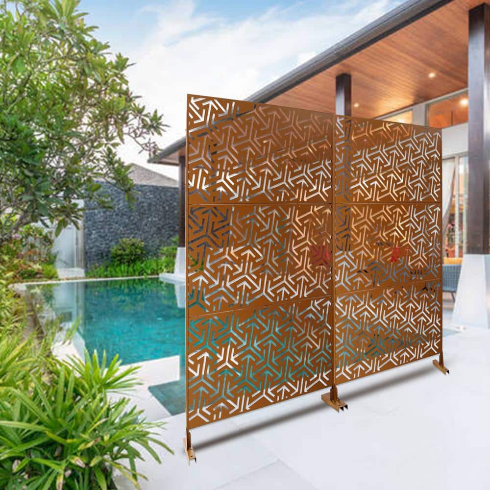 Sudzendf Outdoor and Indoor Freestanding Decorative Privacy Screen Metal Privacy Screen, Fence Panels in Brown (3)
