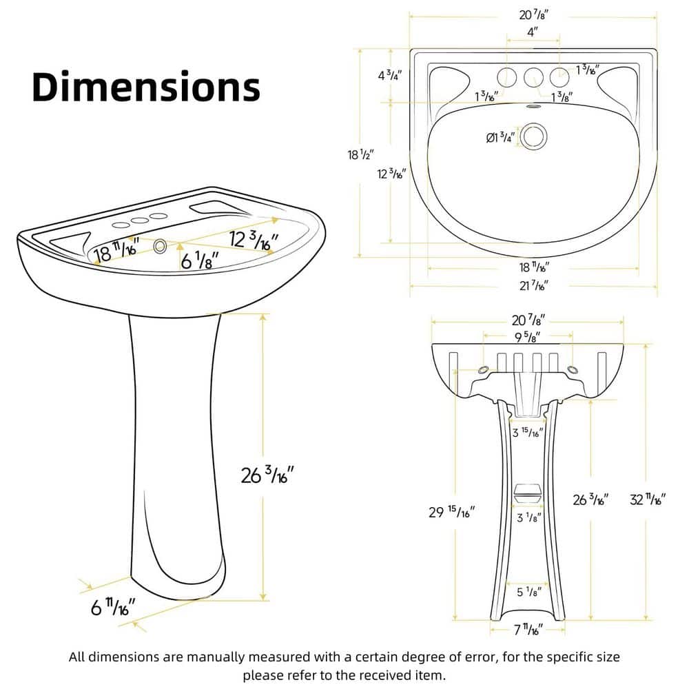 Los Flexi 21 in. x 19 in. White Ceramic Rectangular Pedestal Bathroom Sink Combo with 3 Faucet Holes (4" Centerset) and Overflow (2)