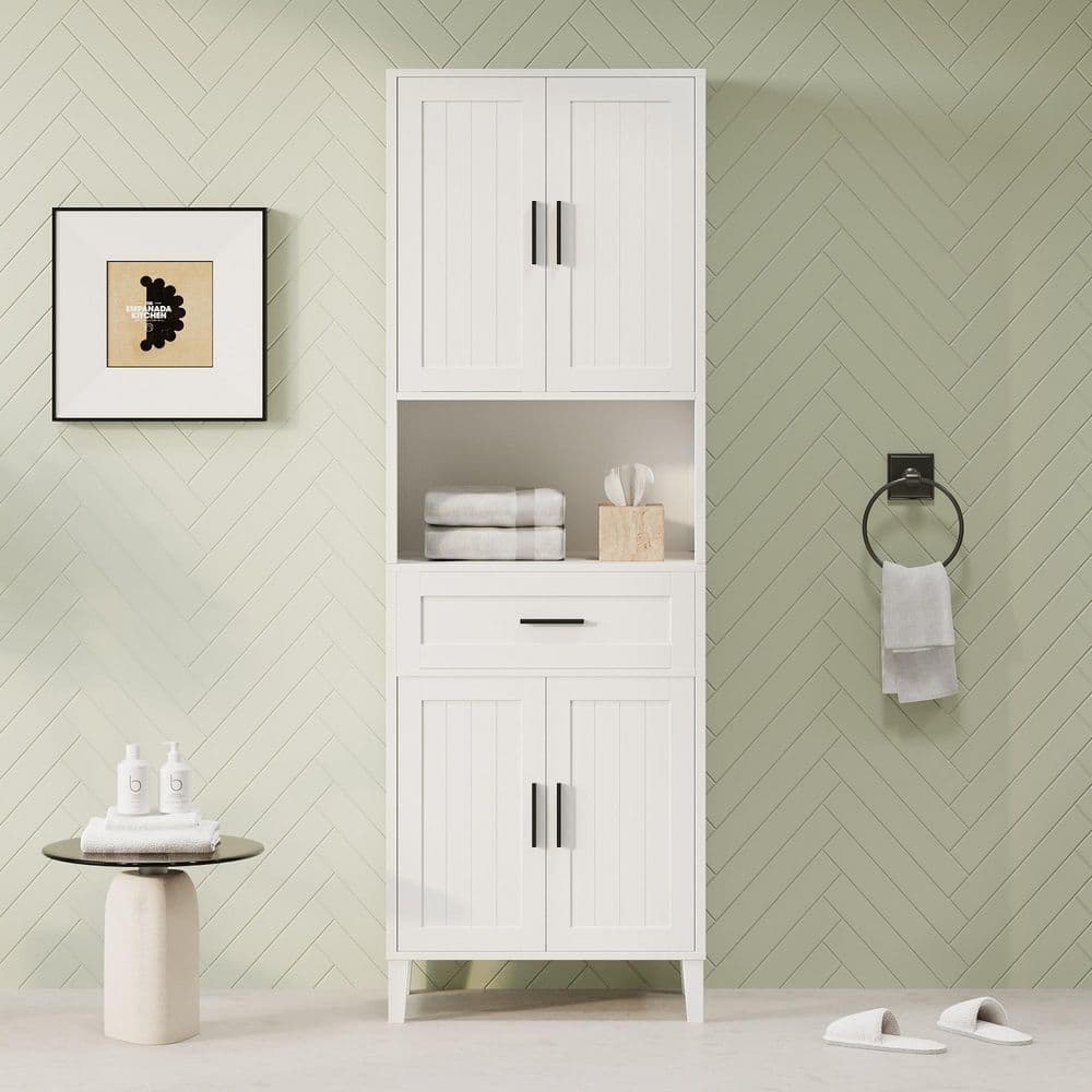 EPOWP 23.60 in. W x 13.80 in. D x 70.90 in. H White Tall MDF Freestanding Linen Cabinet with Adjustable Shelves in White (1)
