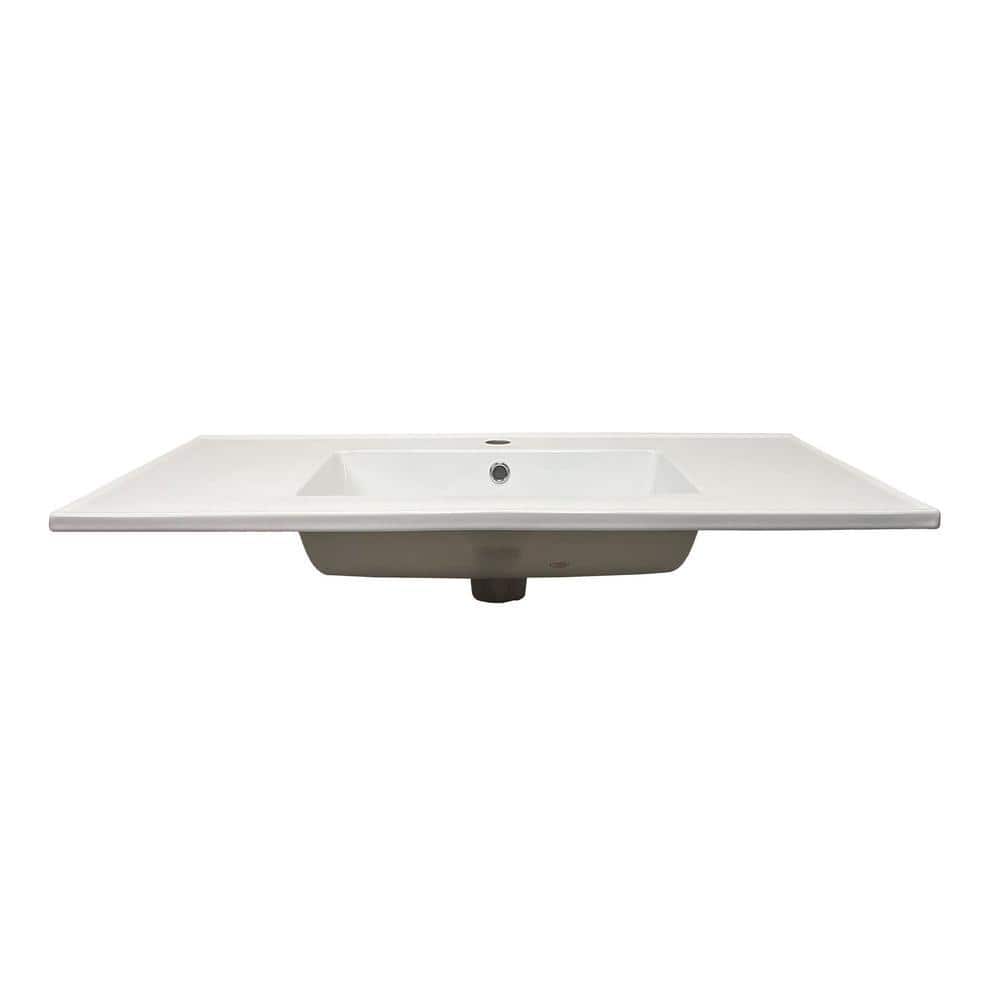 Bellaterra Home 37 in. Drop-in Vitreous China Bathroom Sink Top in White with Single Faucet Hole (3)