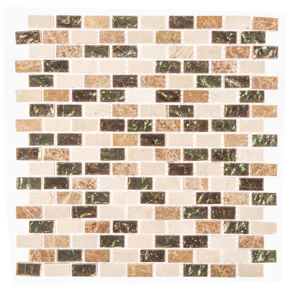 Jeffrey Court Molten 11.875 in. x 11.25 in. Interlocking Cream Glass/Cream and Emperador Marble Mosaic Tile (.927 sq. ft./Each) (2)
