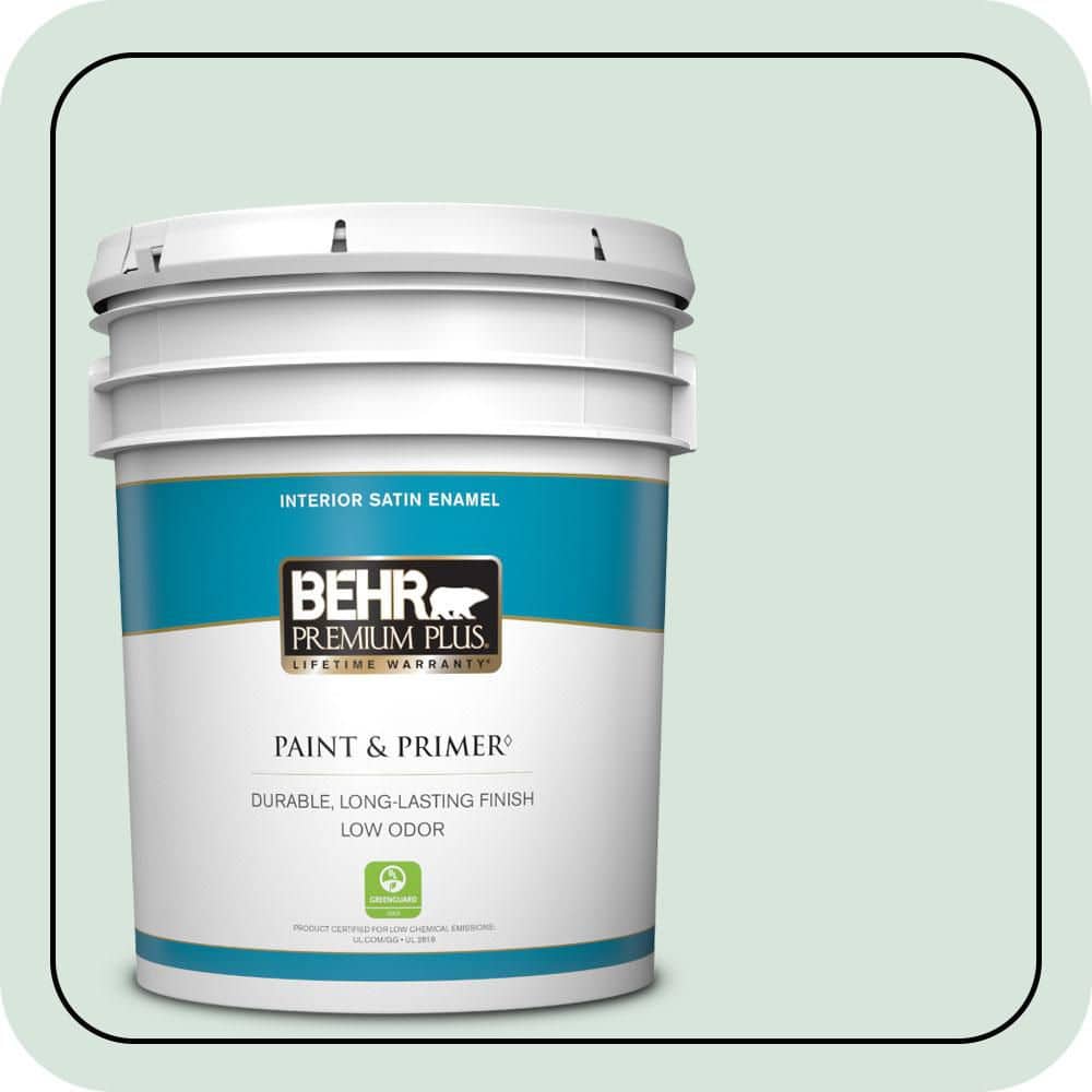BEHR PREMIUM PLUS 5 gal. #S420-1 New Day Satin Enamel Low Odor Interior Paint & Primer
