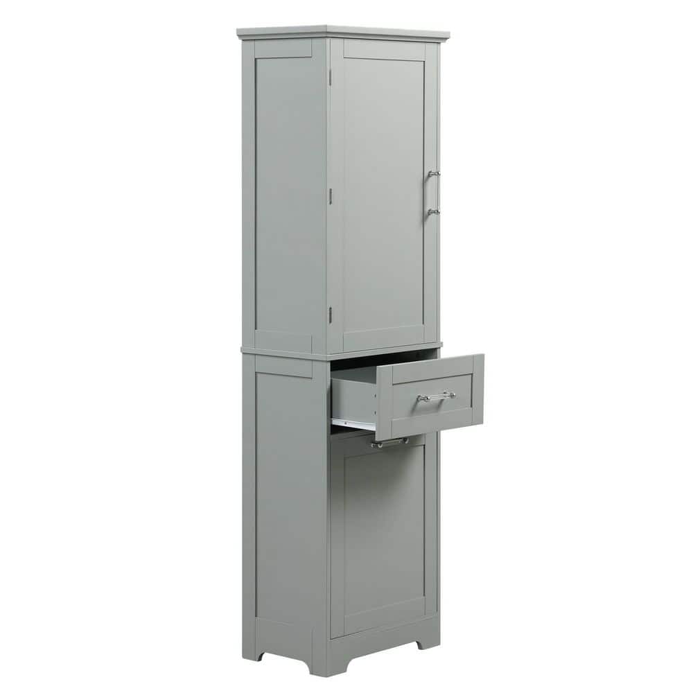 YSQCAR 20 in. W x 13.5 in. D x 68 in. H Gray MDF Freestanding Linen Cabinet with Door and Drawers, Adjustable Shelf (1)