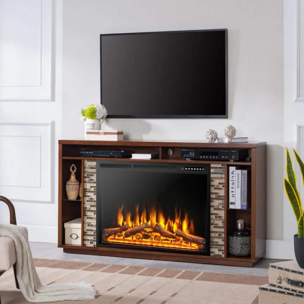 Clihome 34 in. 750/1500-Watt Recessed and Freestanding Electric Fireplace Insert with 5 Level Adjustable Flames & Remote Control (2)