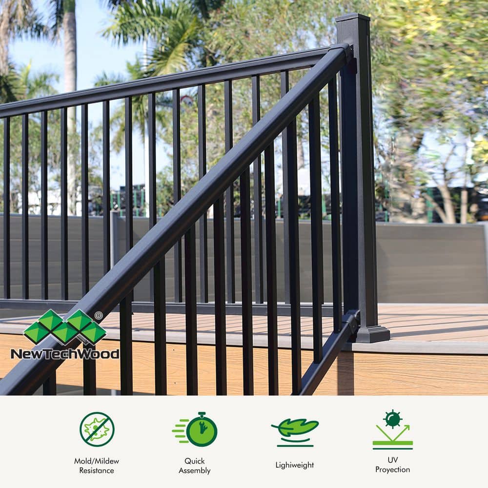 NewTechWood Allure 8 ft. x 36 in. Black Aluminum Pre-Assembled Stair Railing Kit (2)