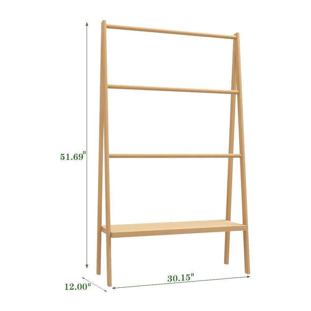 Miscool Ami 30.15 in. W X 51.69 in. H x 12 in. D Eco Bamboo Trapezoid Shelf Towel Rack in Natural (3)