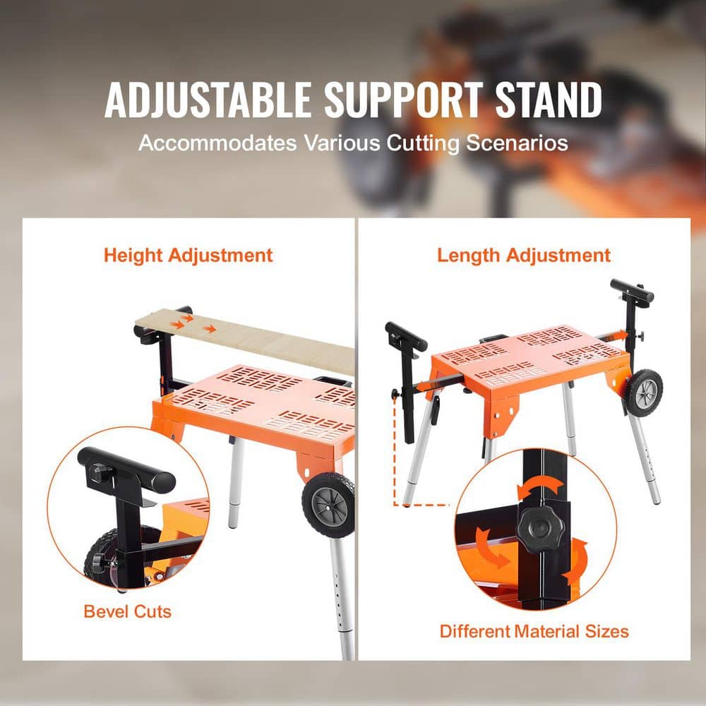 SKYSHALO Miter Saw Stand with Tabletop and Wheels, 330 lbs. Load Capacity Steel Collapsible Rolling Stand for Miter Saw (3)