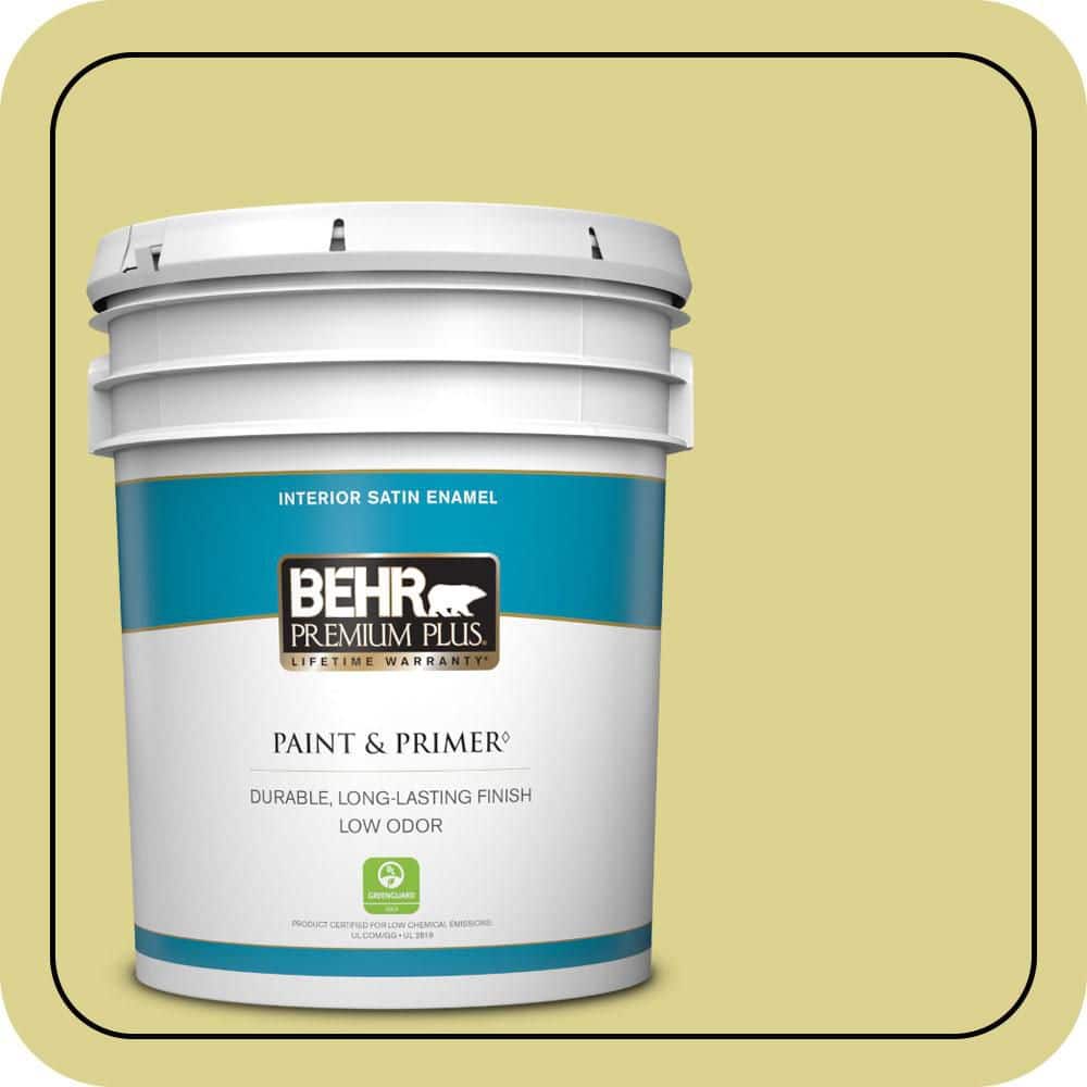 BEHR PREMIUM PLUS 5 gal. #T17-16 Thats My Lime Satin Enamel Low Odor Interior Paint & Primer