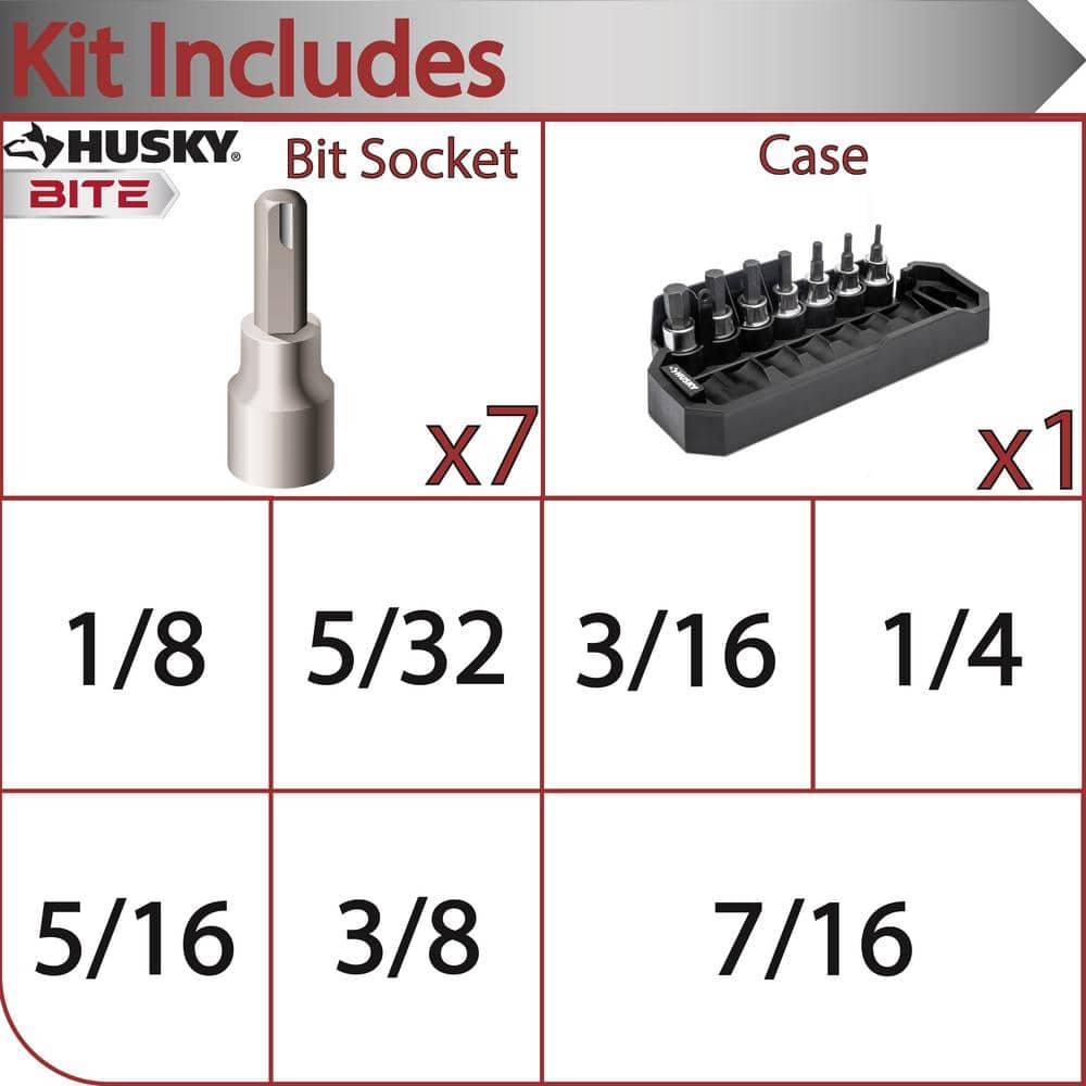 Husky BITE 3/8 in. Drive SAE Bit Socket Set (7-Piece) (4)