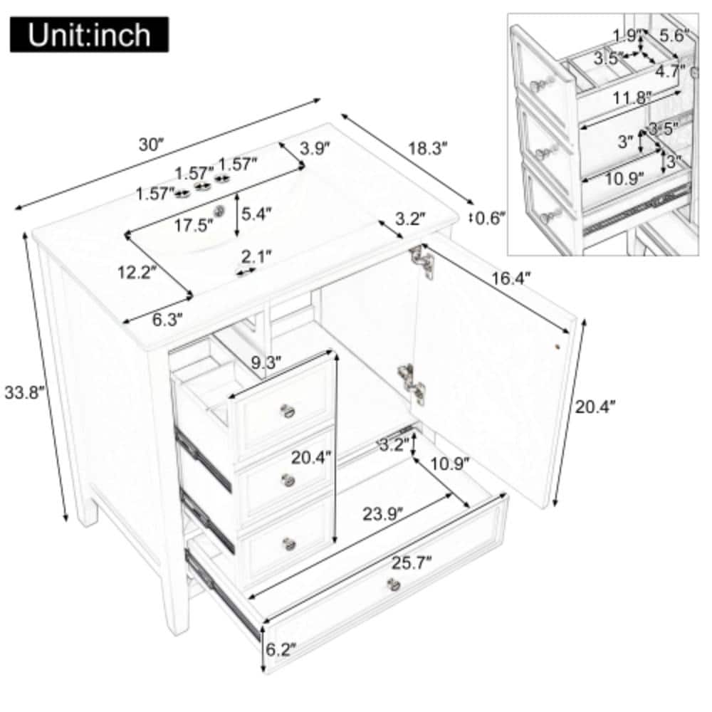 Unbranded 30 in. W x 18.3 in. D x 33.8 in. H Bathroom White Linen Cabinet (2)