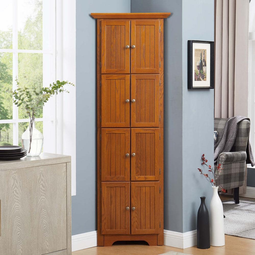 Unbranded 24.4 in. W x 17.3 in. D x 72 in. H Brown Linen Cabinet Storage Cabinet with 8 Doors, Adjustable Shelves for Bathroom (2)