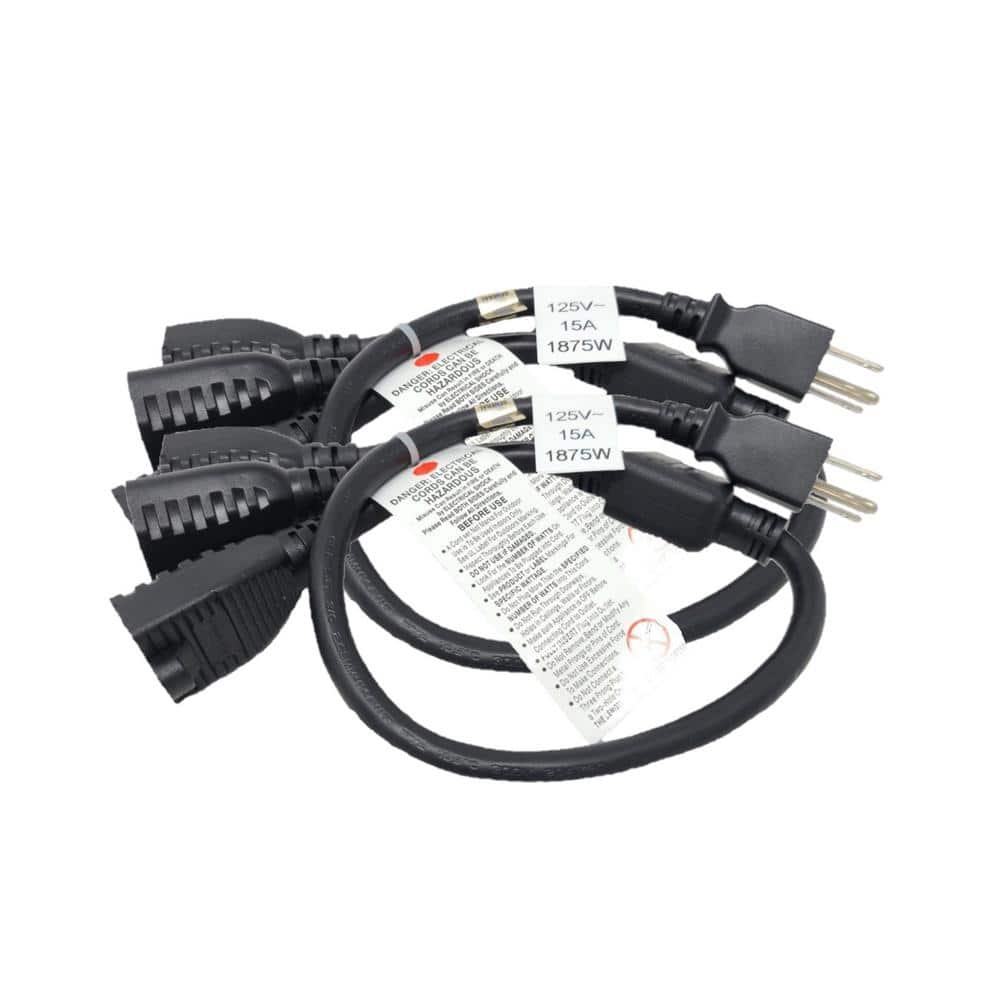 Micro Connectors, Inc 36 in. (3 ft.) 1 to 3 Heavy-Duty 14/AWG 3-Conductors Indoor Power Cord Splitter (NEMA 5-15P to 5-15R x 3) Black (2-Pack) (1)