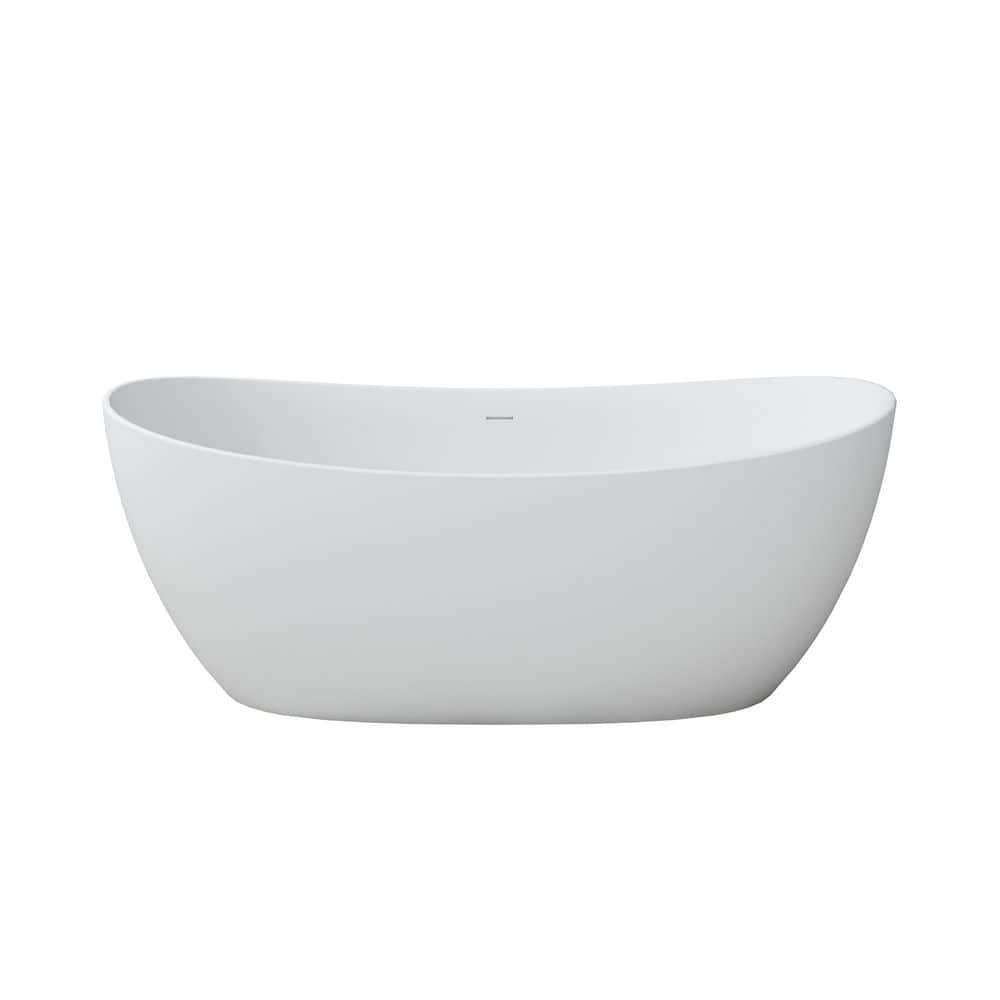 CASAINC 63 in. x 30 in. Freestanding Stone Resin Solid Surface Soaking Bathtub in Matte White, Double Slipper (3)