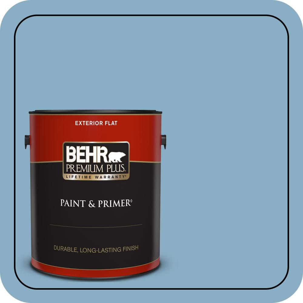 BEHR PREMIUM PLUS 1 gal. #S500-4 Chilly Blue Flat Exterior Paint & Primer (1)