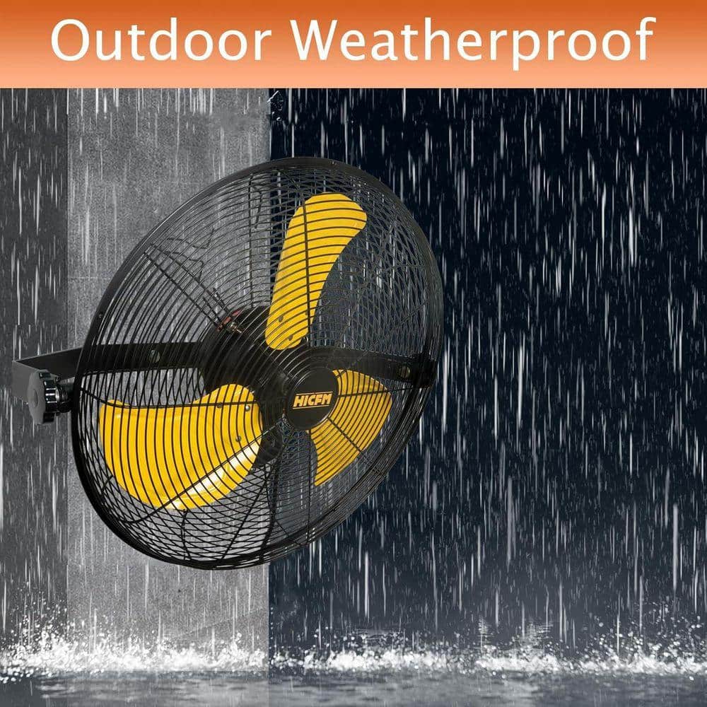 WOCK HICFM 18 in. Yellow Outdoor Wall Mounted Fan, 4600 CFM 3-Speed, IP44 Motor, GFCI Plug, for Patio, Workstation, UL Listed (2)