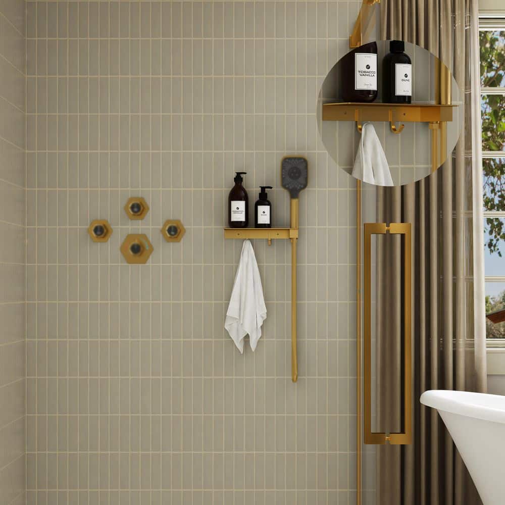 CASAINC Wall-Mount Hand Shower Holder with Storage Shelf in Brushed Gold (3)