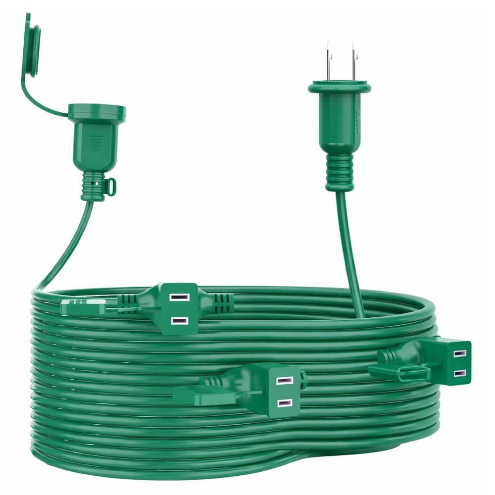Unbranded 25 ft. 1000W 16-Gauge 1-Conductor Outdoor Rated Braided Extension Cord w Tri-tap Dual Lighted End and Foot Green-Gauge (1)