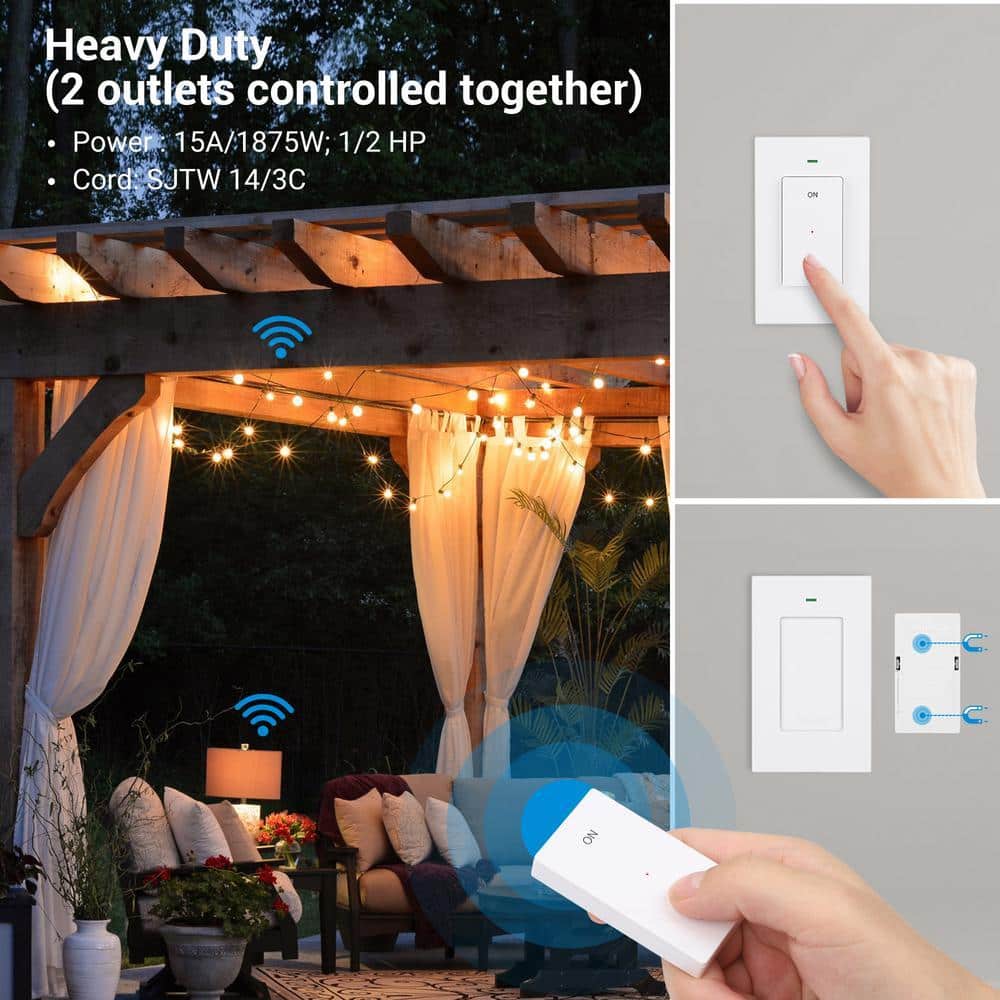 DEWENWILS Outdoor Wireless Remote Control Outlet, Wall/Portable Light Switch (2)