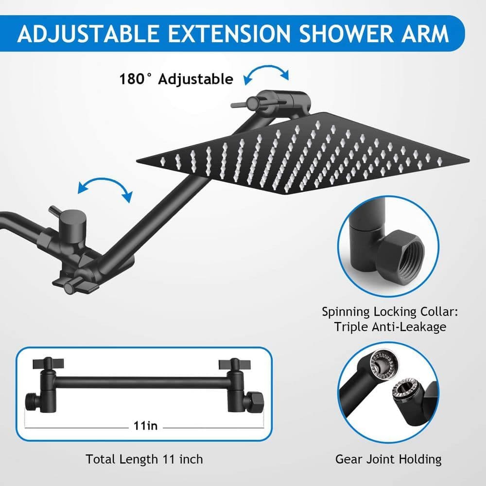 Wudkey 1-Piece High Pressure Rain Shower Head with 11 in. Adjustable Extension Arm and 5 Settings Handheld (4)