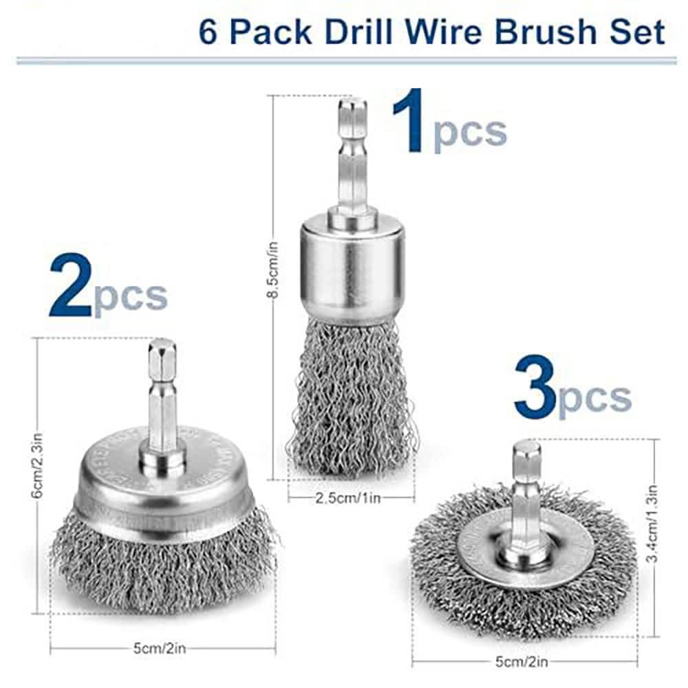 Unbranded 6Pcs Professional Wire Wheel Set Carbon Steel Wire Brush for Drill Cleaning Rust Drill Attachments 1/4 Inch Hex Shank (2)