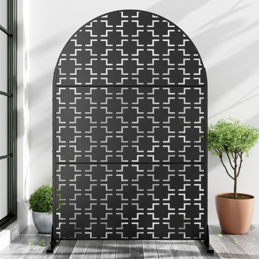 Dovelina 72 in. H x 47 in. W Arched Wall Sculptures Outdoor Privacy Screens Garden Fence in Black (1)