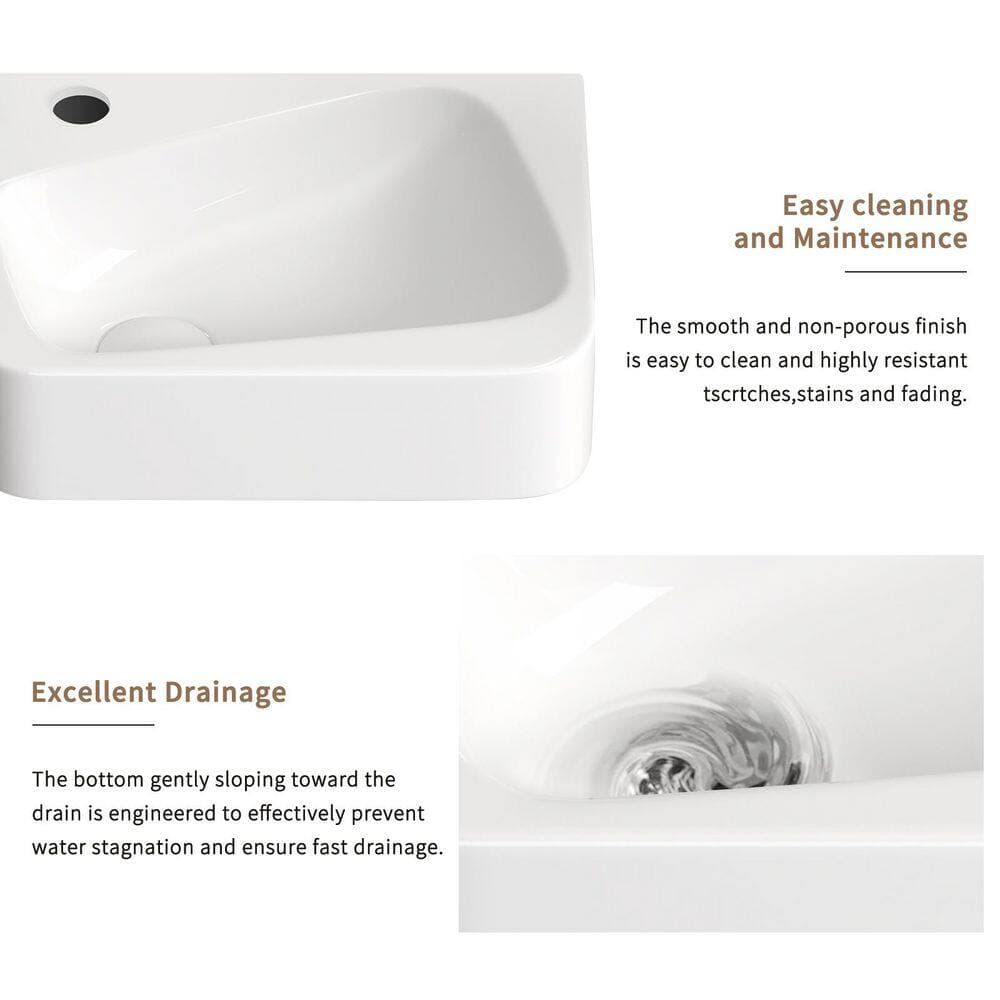cadeninc 14.18 in. x 10.24 in. White Ceramic Rectangular Wall Mounted Bathroom Sink with Faucet and Drain (3)