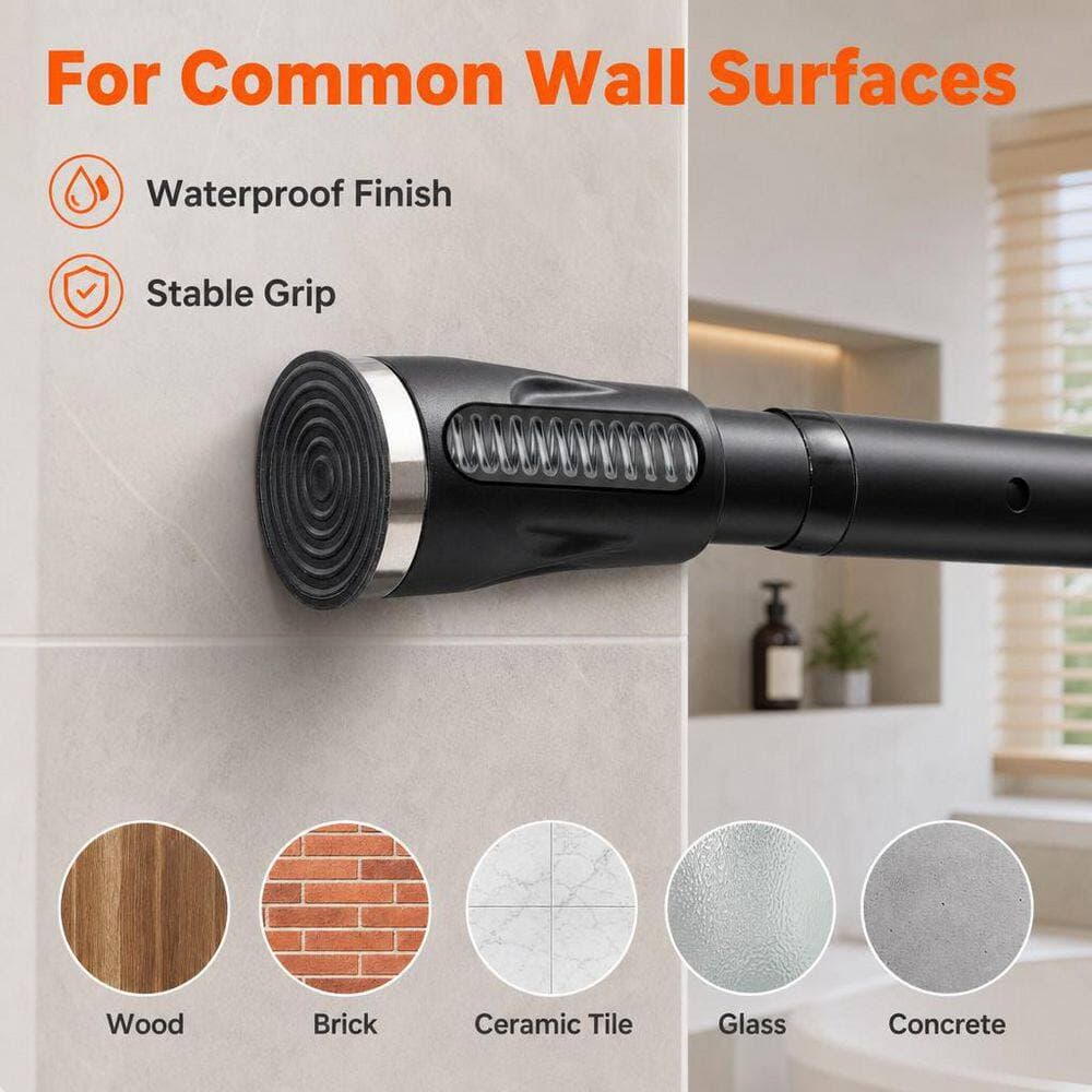 Numhew Black Stainless Steel 42 in. - 115 in. Adjustable Heavy Duty Tension Curtain Rod for Bathroom Closet Windows (2)