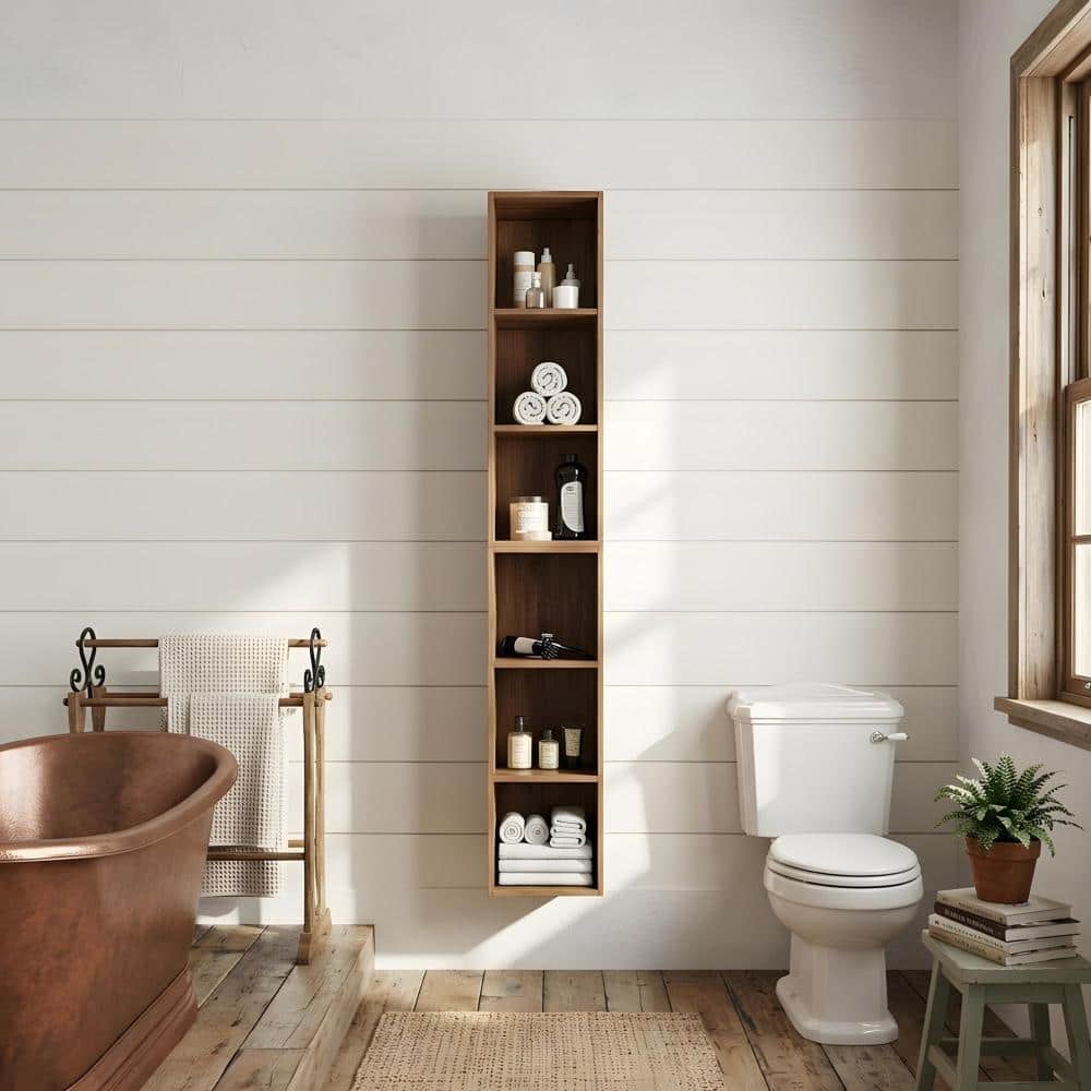 Zuvandra 23.62"W x 9.81"D x 35.44"H Plywood Bathroom Wall Cabinet Set with Open Shelves,Brown Ebony (3)