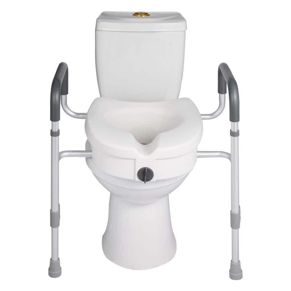 VEVOR Raised Toilet Seat with Arms, 350 lbs. Capacity, 5-In. Lift Height & Adjustable Width, Toilet Seat Riser with Handles (3)