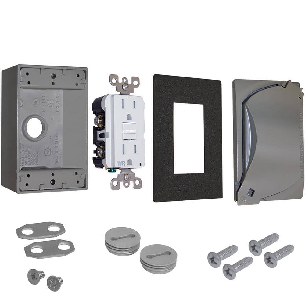 Commercial Electric 1-Gang Metal Weatherproof GFCI Receptacle Outlet Kit, Gray