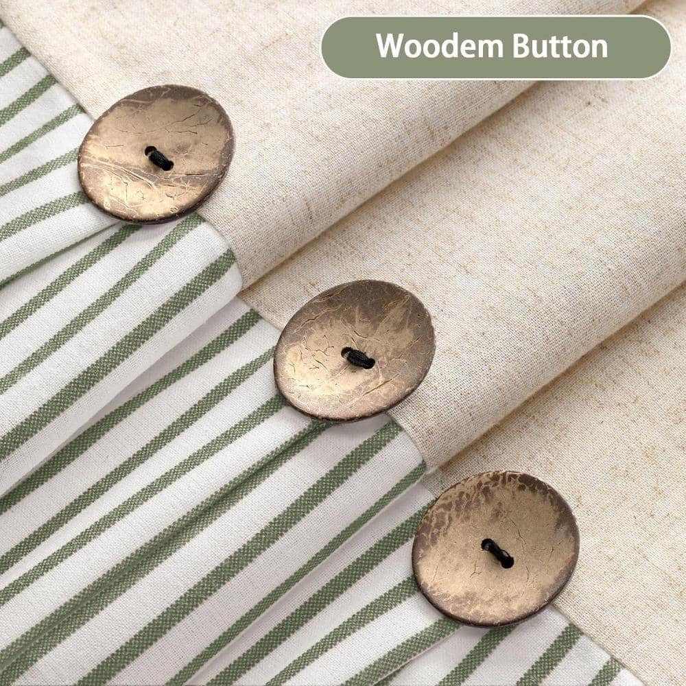 Unbranded 72" W x 72" L Rustic Shower Curtain Linen Button Woven Fabric,Green Stripe (3)