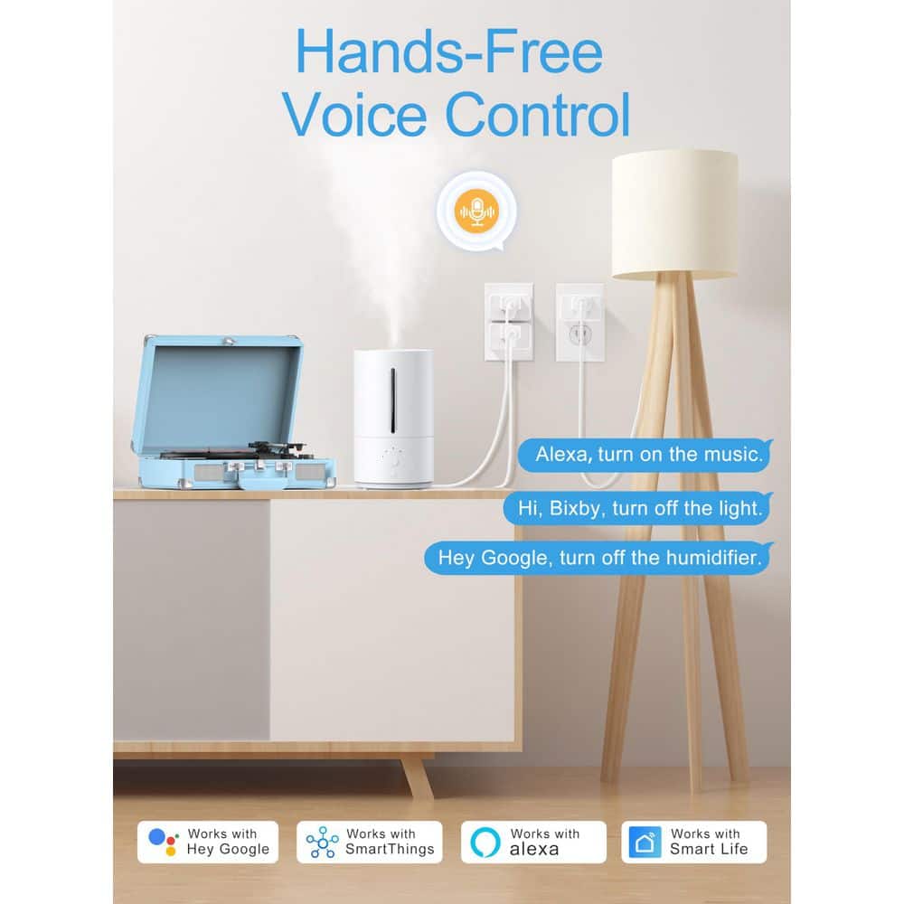 Lukyamzn 15 Amp 120-Volt Wi-Fi Smart Plug Grounding Outlet Connector White Support Alexa Google Assistant APP Remote Timer 1-Pack (2)
