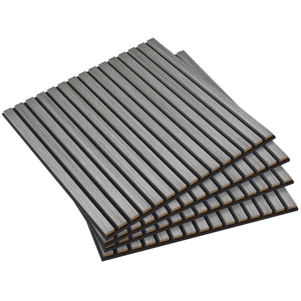 Seafuloy Gray 24 in. Square 3D Faux Wood Acoustic Panels, MDF Sound Absorbing Wall Decor (4 Pack)