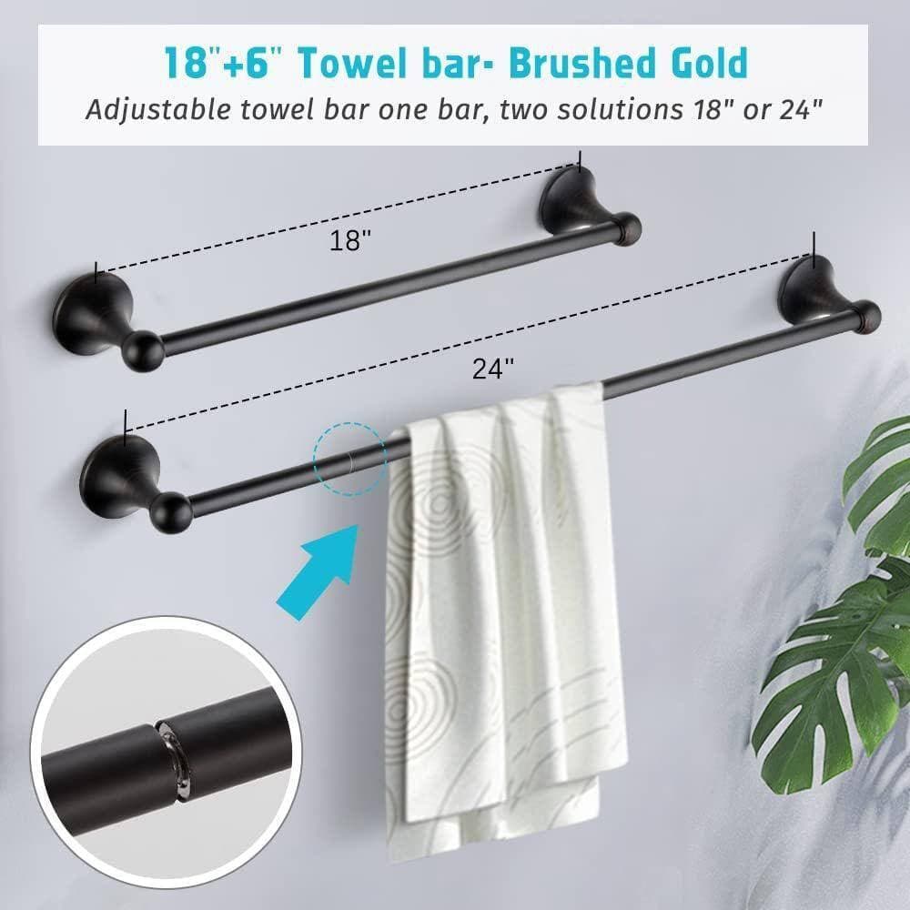 JFVKAF 4-Piece Bathroom Accessory Set with Adjustable Towel Bar Towel Ring Toilet Paper Holder Robe Hook in Oil Rubbed Bronze (2)
