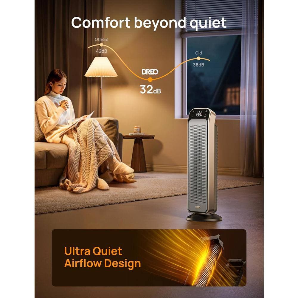 Ahfiwaso 1500 W 25 in. Electric Forced Air Indoor Tower Ceramic Space Heater with Remote, 70° Oscillation and 12H Timer, Gold (3)