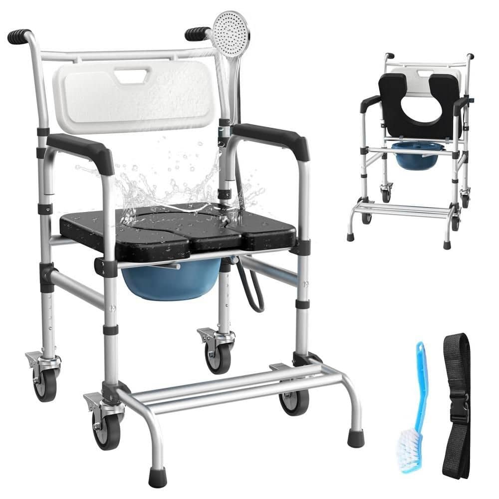 Numhew 4-in-1 Height Adjustable Toilet Safety Frame, Raised Toilet Seat with Wheels, 350 lbs. Support, Waterproof for Elderly